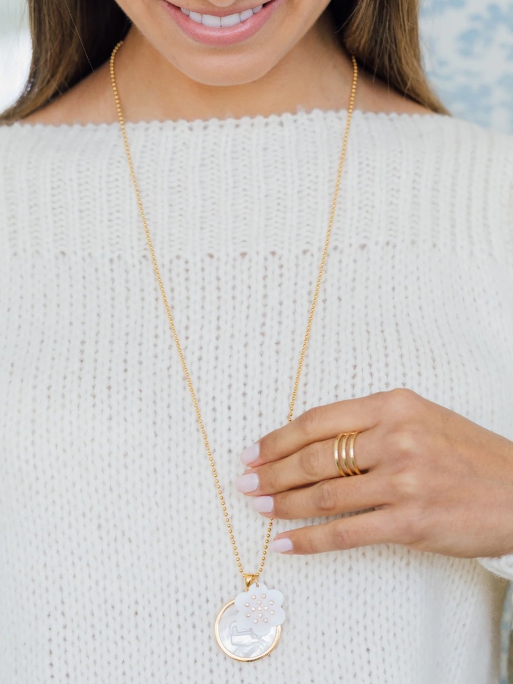 New Asha Taurus Mother of Pearl Pendant Necklace with Long and Short Chains Gold